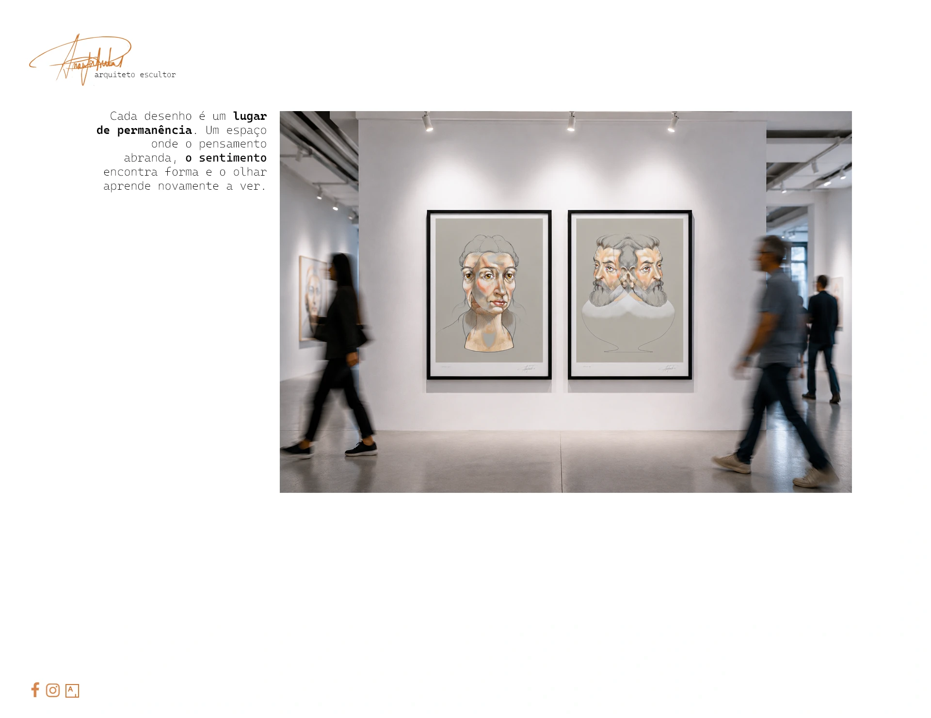 Dois desenhos de retrato de Araújo Pinto expostos numa galeria