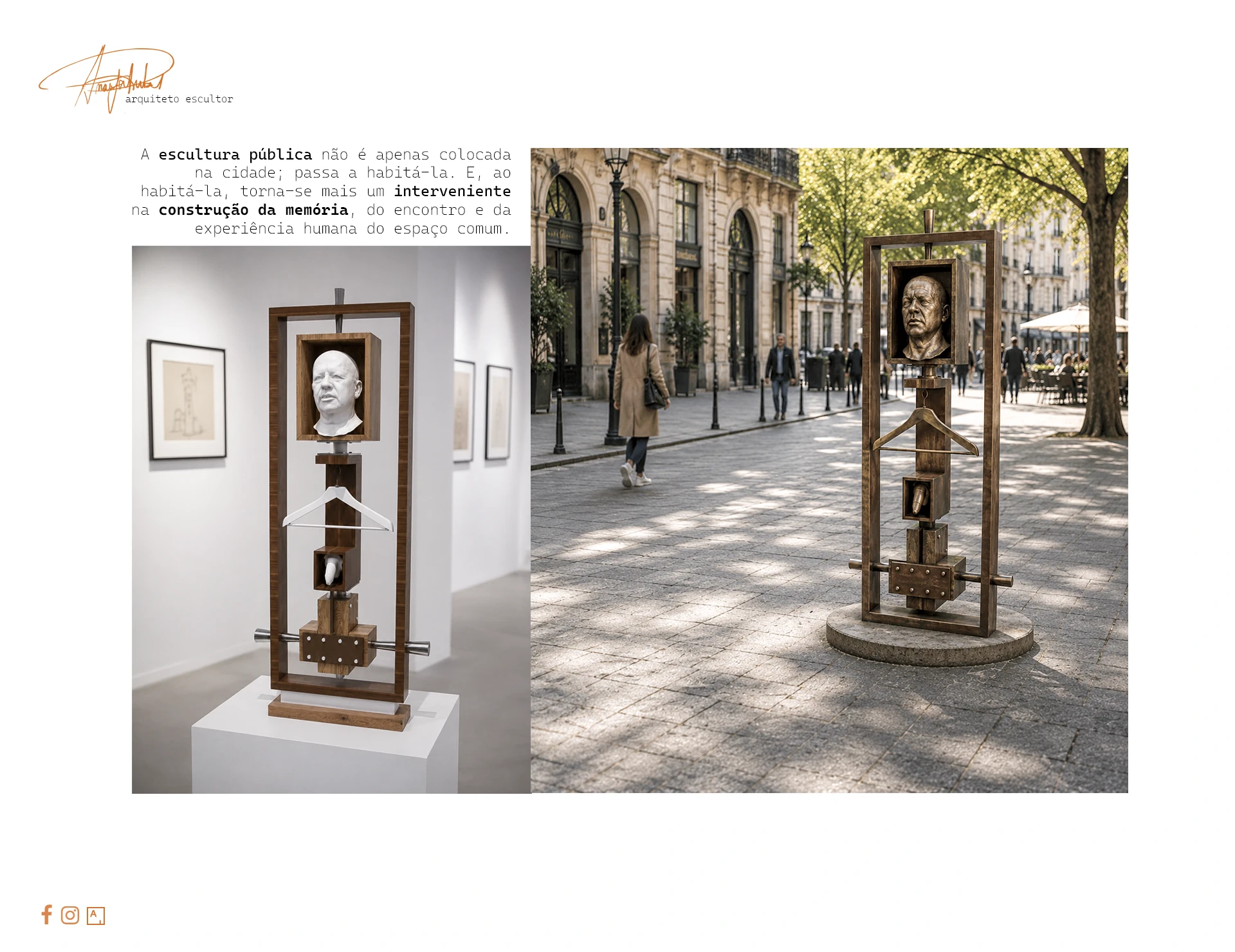 Escultura geométrica de Araújo Pinto apresentada em galeria e em espaço público