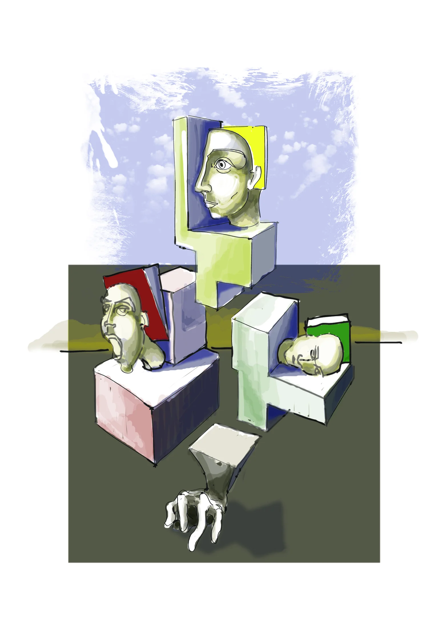 Composição figurativa cubista em desenho digital de Araújo Pinto.