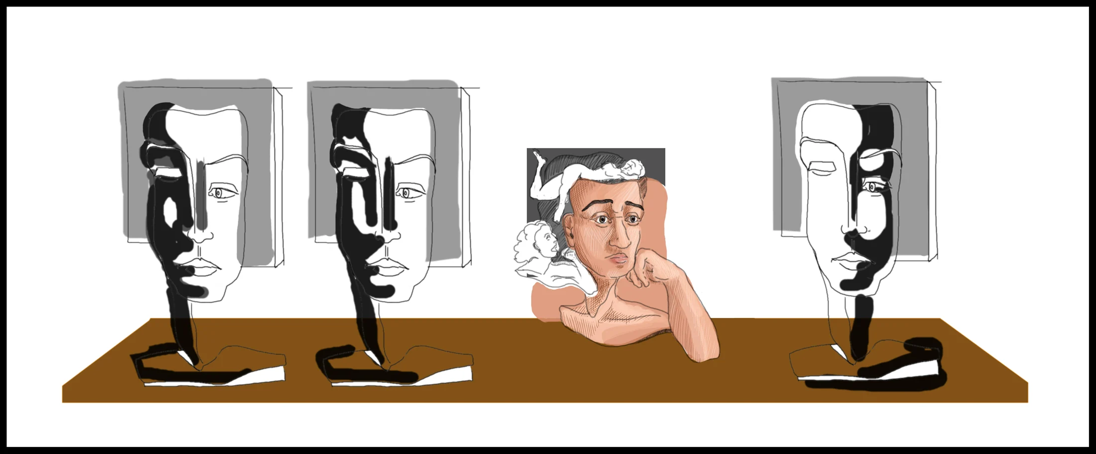 Desenho digital sobre o processo criativo no atelier.