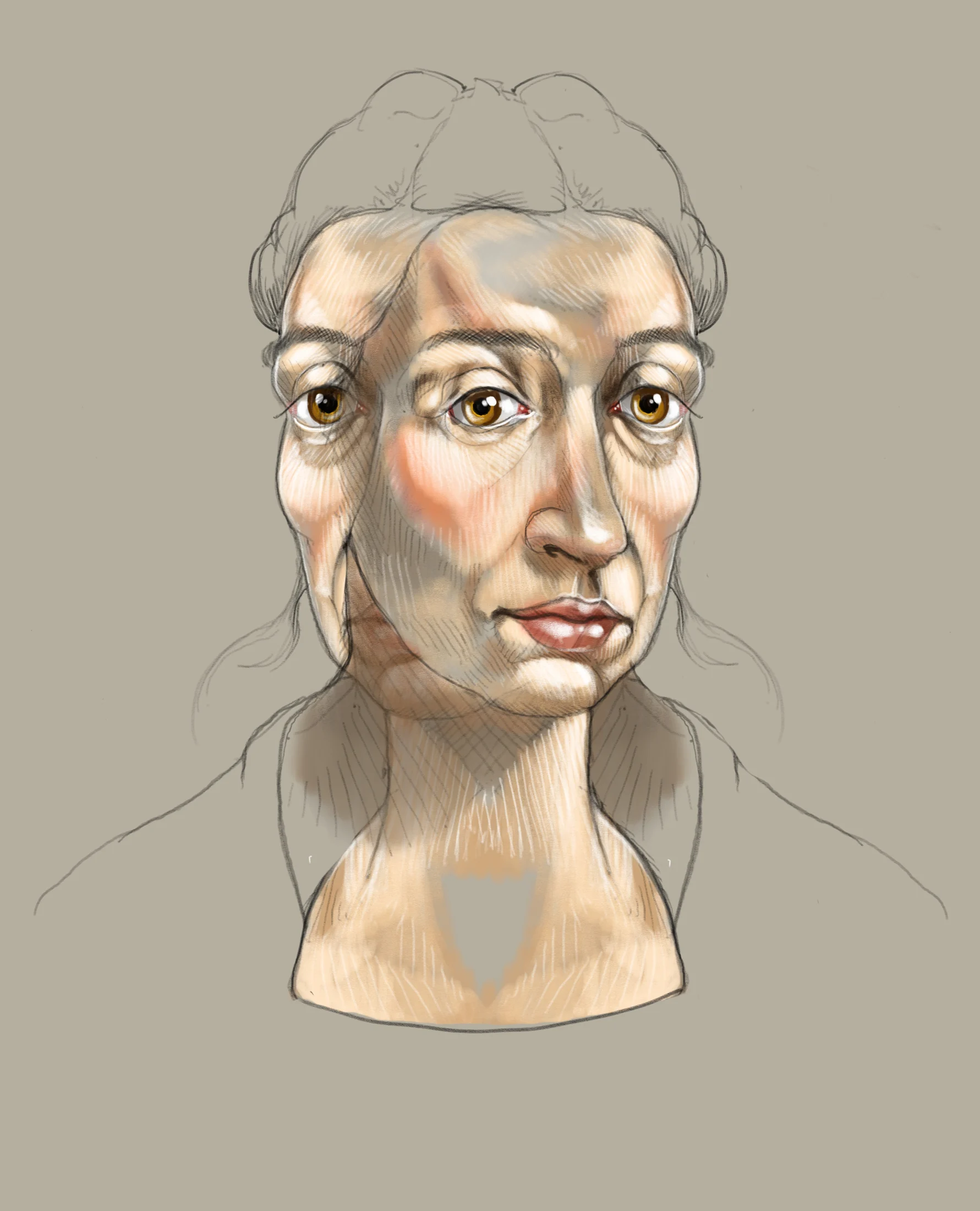 Retrato feminino expressivo em desenho digital.