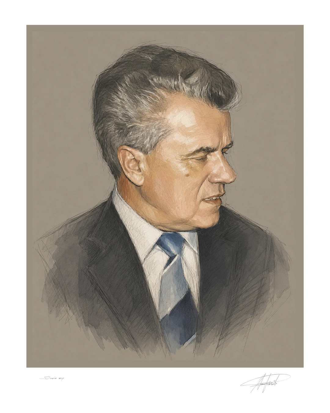 Retrato masculino em desenho, de Araújo Pinto.