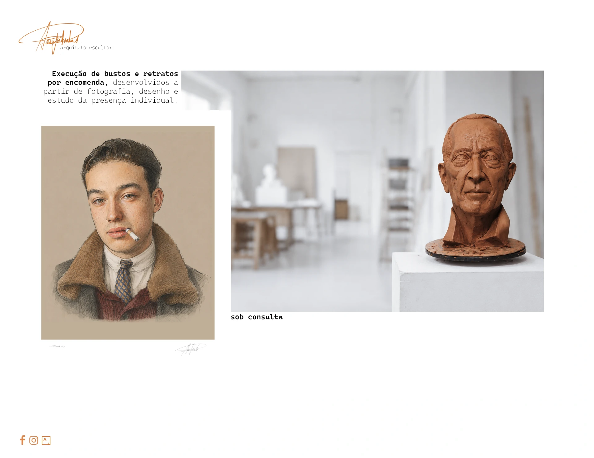 Retrato desenhado e busto escultórico personalizado por Araújo Pinto